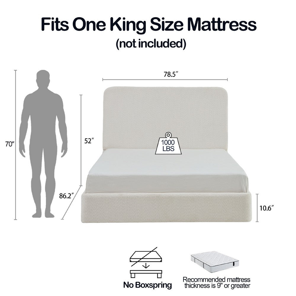 Welz King Size Bed with Tall Headboard, Pearl White Chenille Upholstery - BM349682