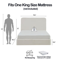 Welz King Size Bed with Tall Headboard, Pearl White Chenille Upholstery - BM349682