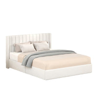 Deny Queen Size Bed, 2 Drawers, Channel Tufted Ivory Boucle Upholstery - BM349683