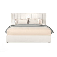 Deny Queen Size Bed, 2 Drawers, Channel Tufted Ivory Boucle Upholstery - BM349683