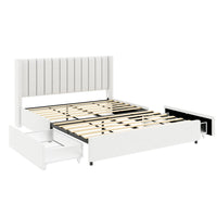 Deny Queen Size Bed, 2 Drawers, Channel Tufted Ivory Boucle Upholstery - BM349683