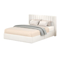 Deny Queen Size Bed, 2 Drawers, Channel Tufted Ivory Boucle Upholstery - BM349683