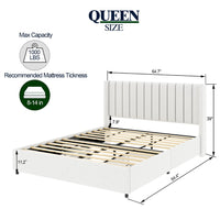 Deny Queen Size Bed, 2 Drawers, Channel Tufted Ivory Boucle Upholstery - BM349683