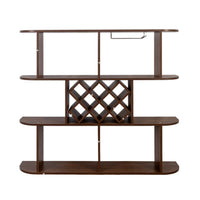 Wall Mounted Bar, 3 Tier Bottle Wine Rack, Glass Holder, Walnut Brown - BM349684