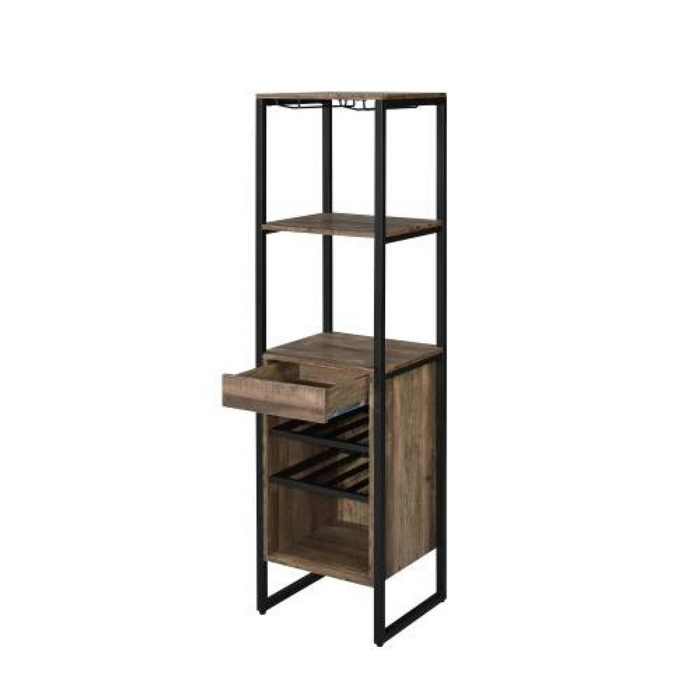 Nery Wine Rack with 1 Drawer and 3 Shelves, 69 Inch, Weathered Oak Brown - BM349685
