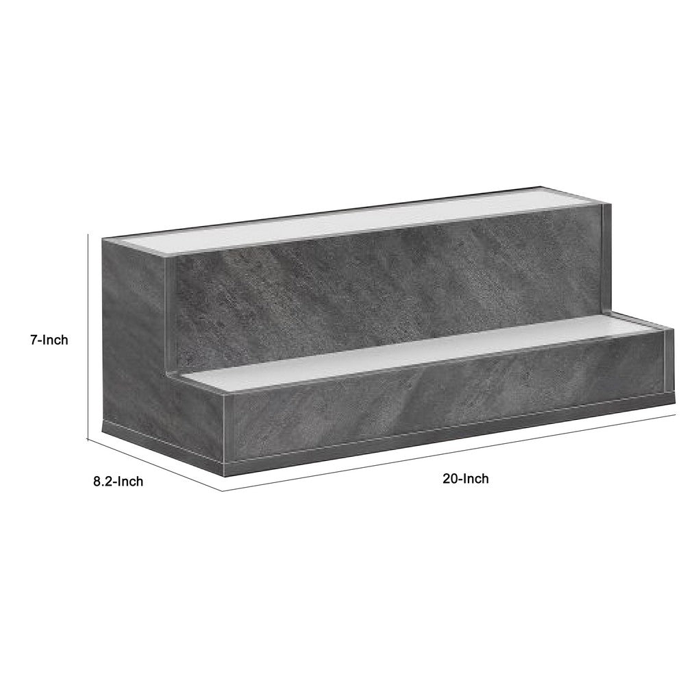Bar Bottle Display Shelf with LED Remote Control, 20 Inch, Gray Wood - BM349686