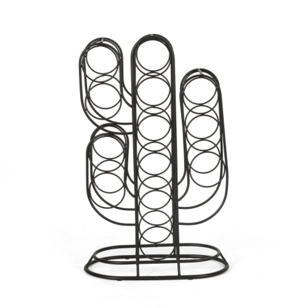 13 Bottles Countertop Wine Rack, 23 Inch, Cactus Shaped Black Metal - BM349687