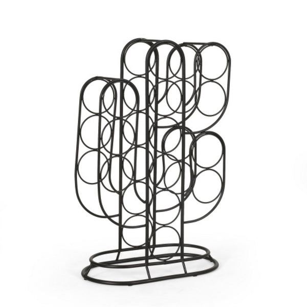 13 Bottles Countertop Wine Rack, 23 Inch, Cactus Shaped Black Metal - BM349687