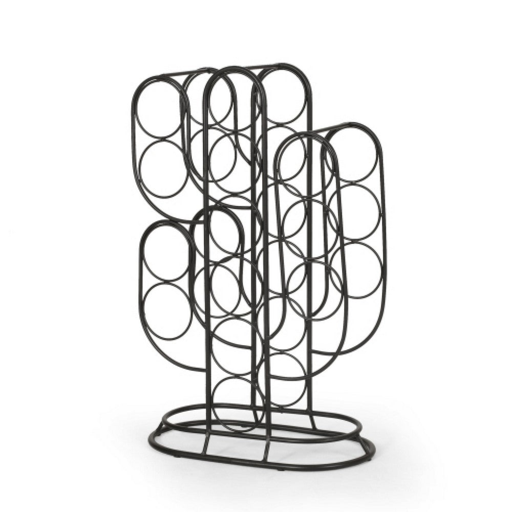 13 Bottles Countertop Wine Rack, 23 Inch, Cactus Shaped Black Metal - BM349687