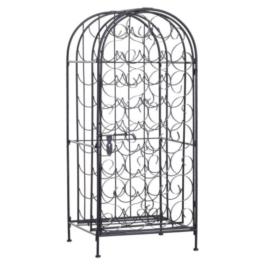 Homy Wine Rack Cabinet with Lock, Holds 35 Bottles, Black Wrought Iron - BM349688