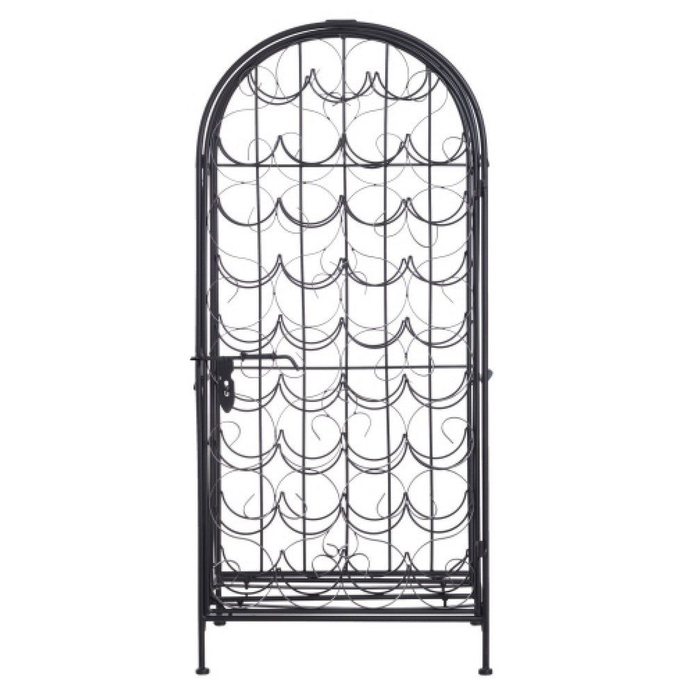 Homy Wine Rack Cabinet with Lock, Holds 35 Bottles, Black Wrought Iron - BM349688