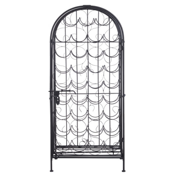 Homy Wine Rack Cabinet with Lock, Holds 35 Bottles, Black Wrought Iron - BM349688