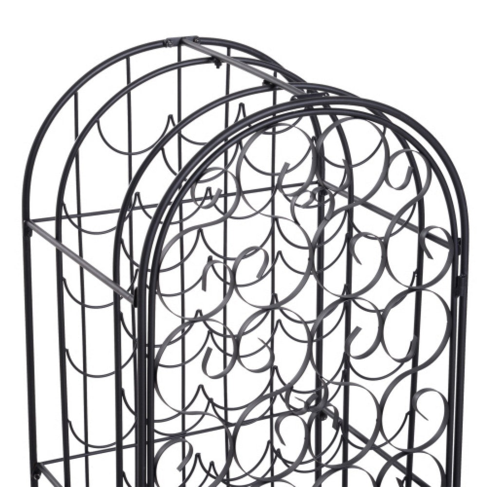 Homy Wine Rack Cabinet with Lock, Holds 35 Bottles, Black Wrought Iron - BM349688
