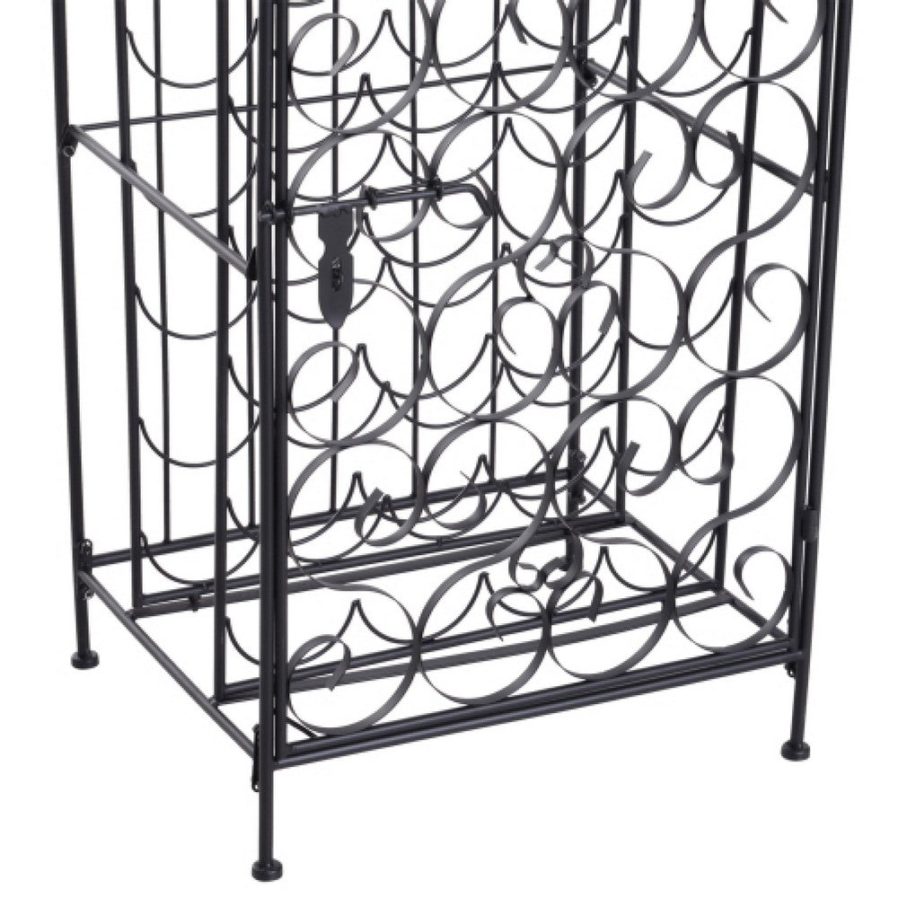 Homy Wine Rack Cabinet with Lock, Holds 35 Bottles, Black Wrought Iron - BM349688