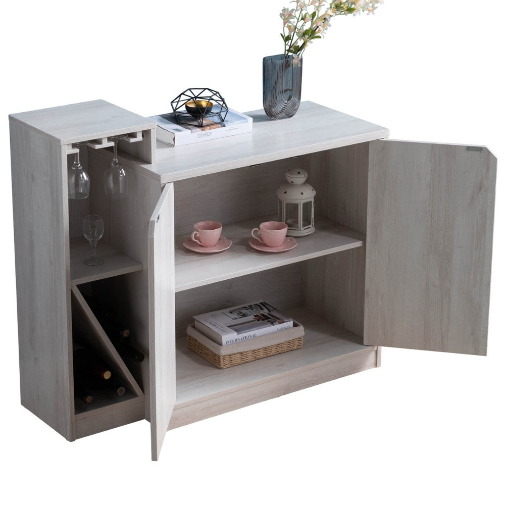 Wine Bottle Display Bar Cabinet, Holds 4 Bottles, Oak White Wood Finish - BM349689
