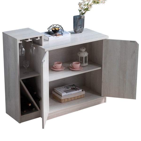 Wine Bottle Display Bar Cabinet, Holds 4 Bottles, Oak White Wood Finish - BM349689