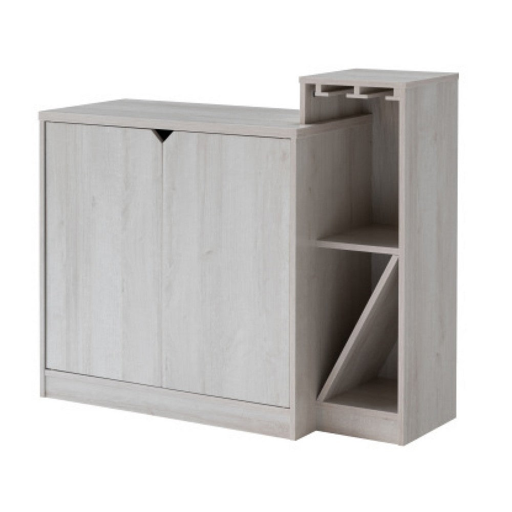 Wine Bottle Display Bar Cabinet, Holds 4 Bottles, Oak White Wood Finish - BM349689