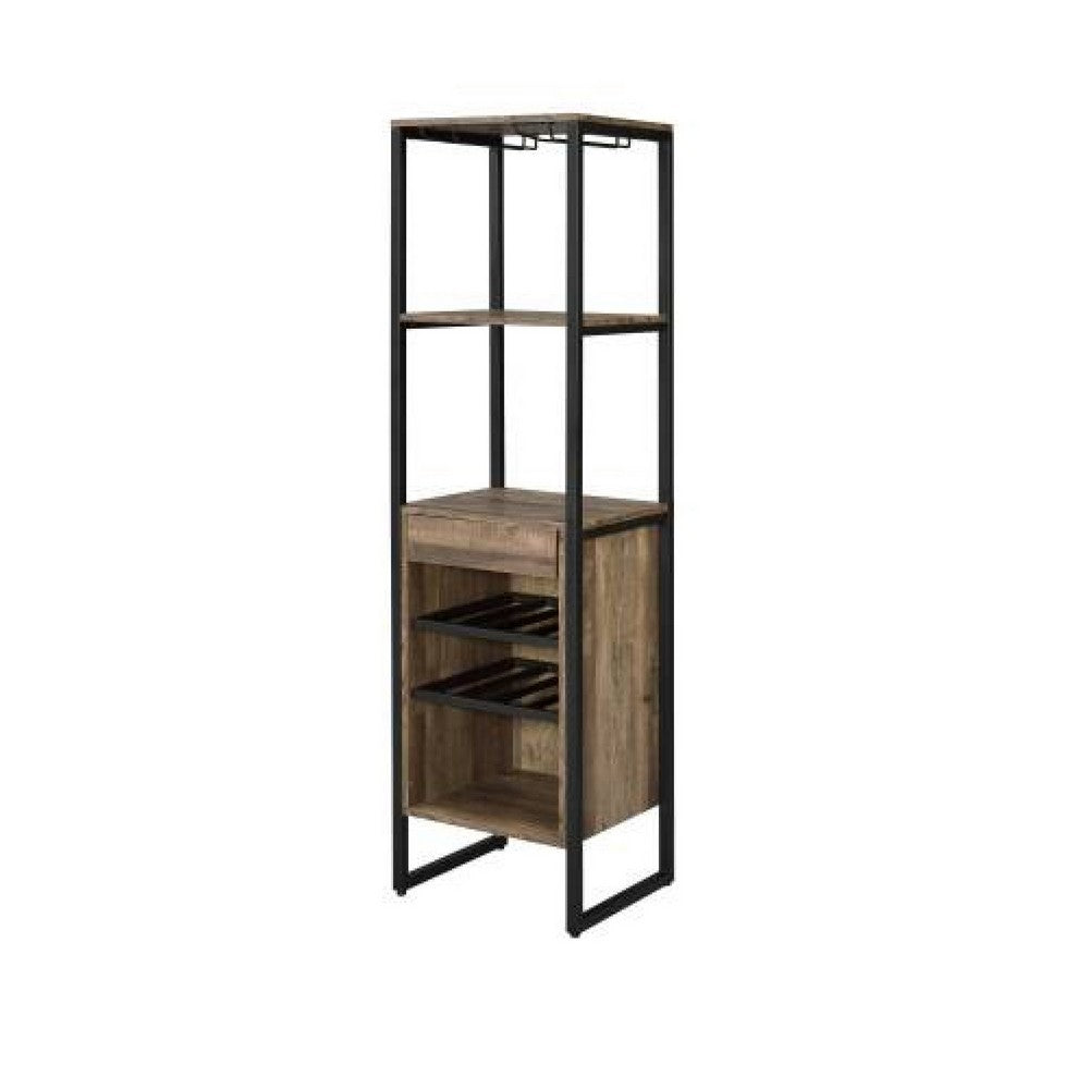 Nery Wine Rack with 1 Drawer, 3 Shelves, 70 Inch Tall, Weathered Oak Brown - BM349690