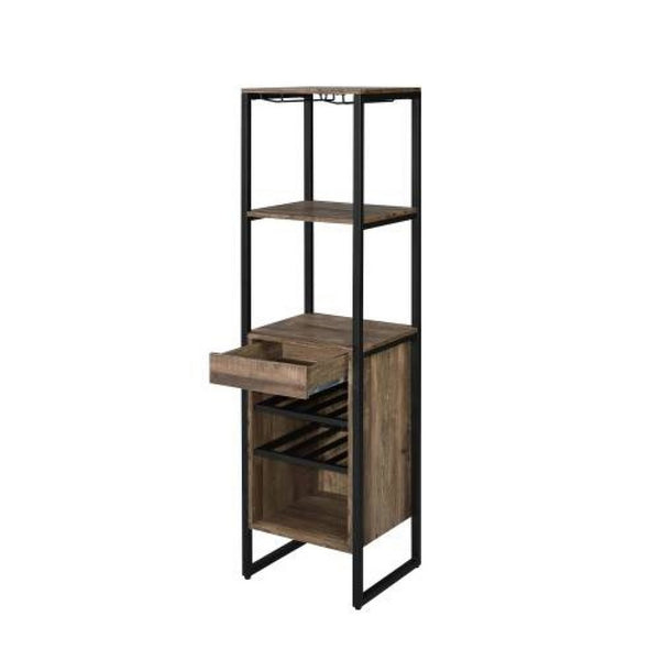 Nery Wine Rack with 1 Drawer, 3 Shelves, 70 Inch Tall, Weathered Oak Brown - BM349690