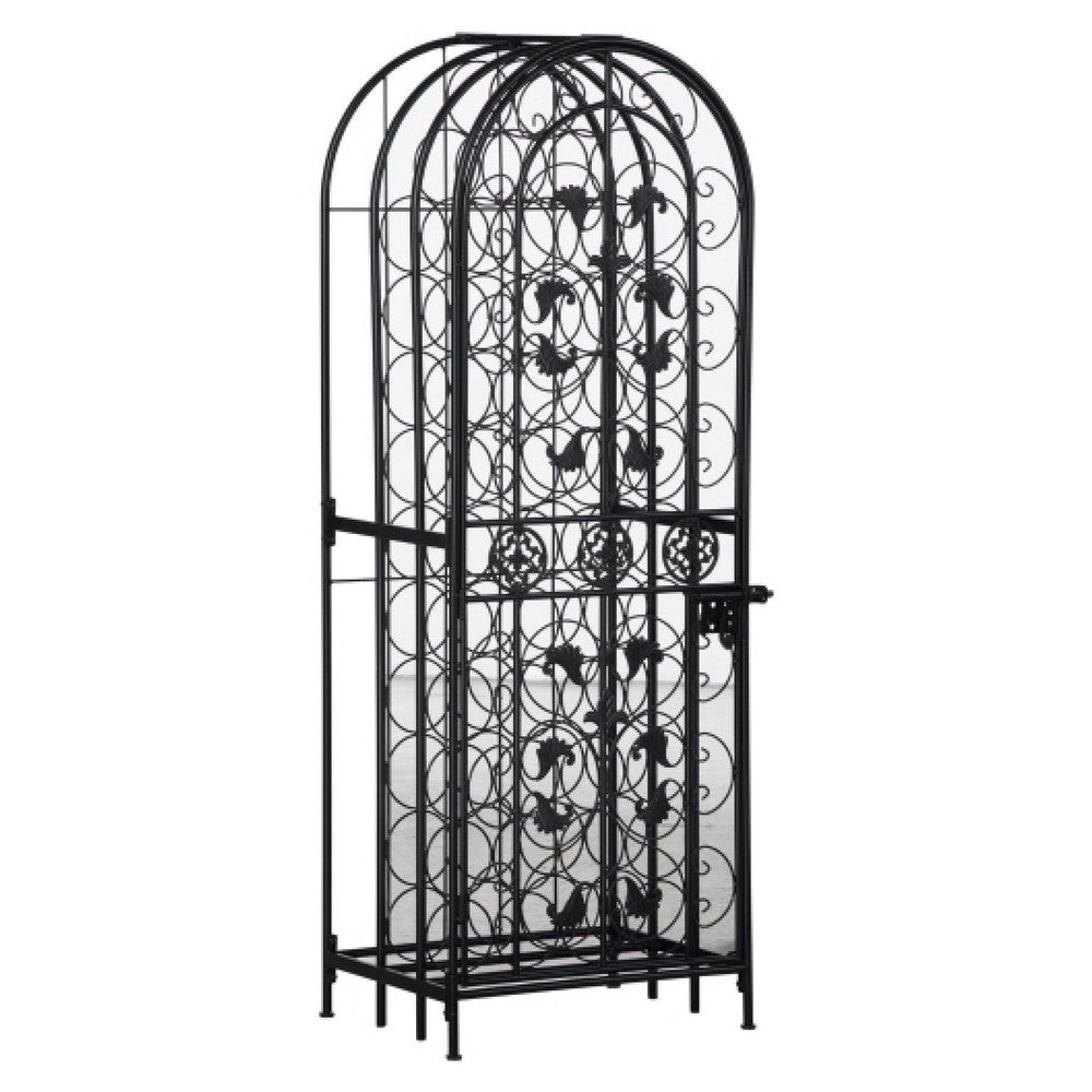 Homy Tall Wine Rack Cabinet with Lock, Holds 45 Bottles, Black Wrought Iron - BM349691