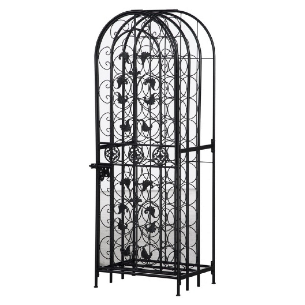 Homy Tall Wine Rack Cabinet with Lock, Holds 45 Bottles, Black Wrought Iron - BM349691