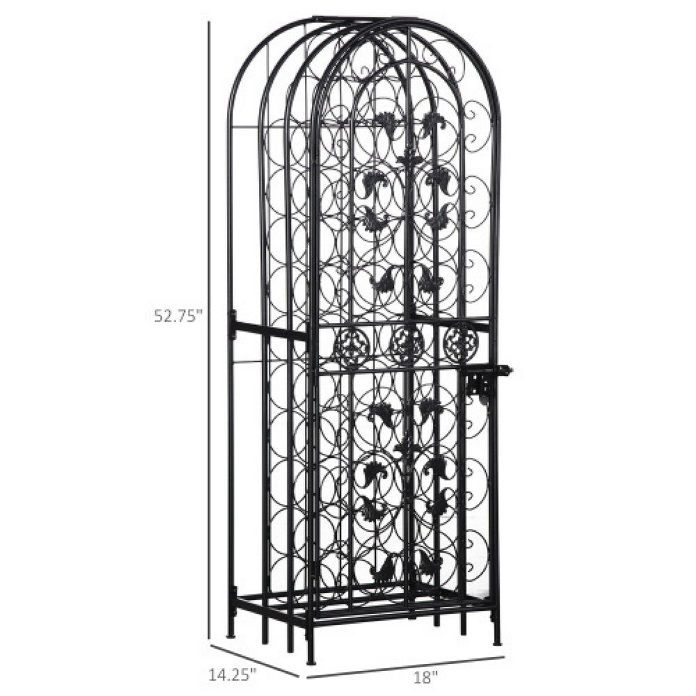Homy Tall Wine Rack Cabinet with Lock, Holds 45 Bottles, Black Wrought Iron - BM349691