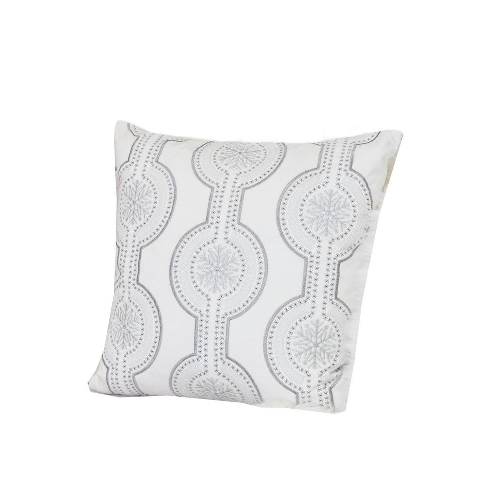 Zey Throw Pillow Cover, Snowflake Embroidered White Velvet, 20 Inch Square - BM349692