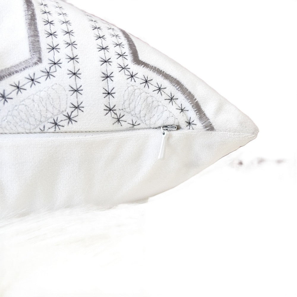 Zey Throw Pillow Cover, Snowflake Embroidered White Velvet, 20 Inch Square - BM349692