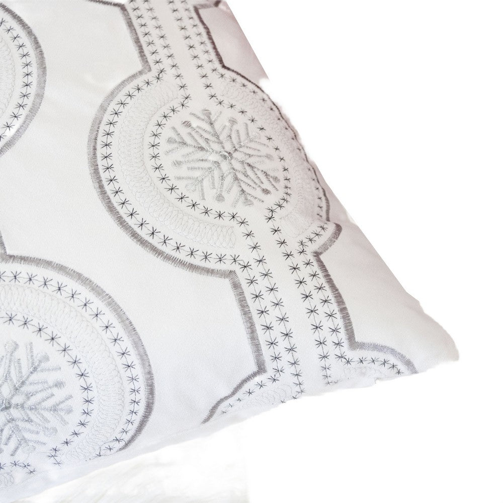 Zey Throw Pillow Cover, Snowflake Embroidered White Velvet, 20 Inch Square - BM349692