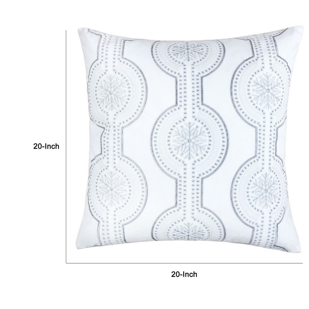 Zey Throw Pillow Cover, Snowflake Embroidered White Velvet, 20 Inch Square - BM349692