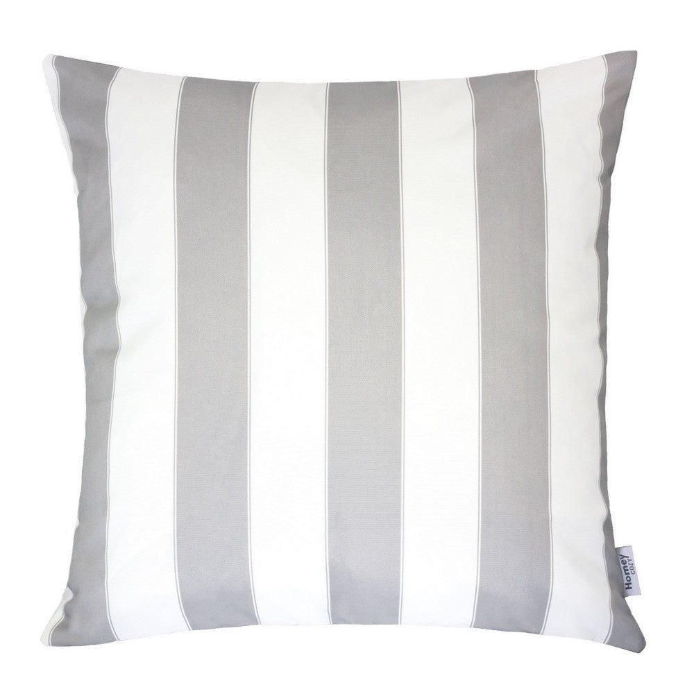 Keo Outdoor Throw Pillow Cover, Silver White Wide Stripes, 20 Inch Square - BM349693