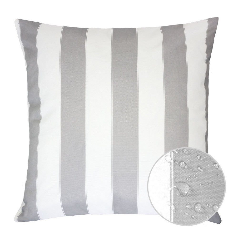 Keo Outdoor Throw Pillow Cover, Silver White Wide Stripes, 20 Inch Square - BM349693
