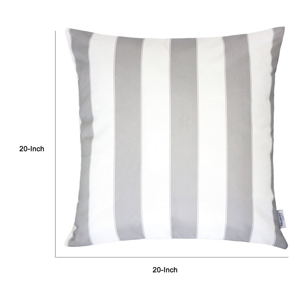 Keo Outdoor Throw Pillow Cover, Silver White Wide Stripes, 20 Inch Square - BM349693