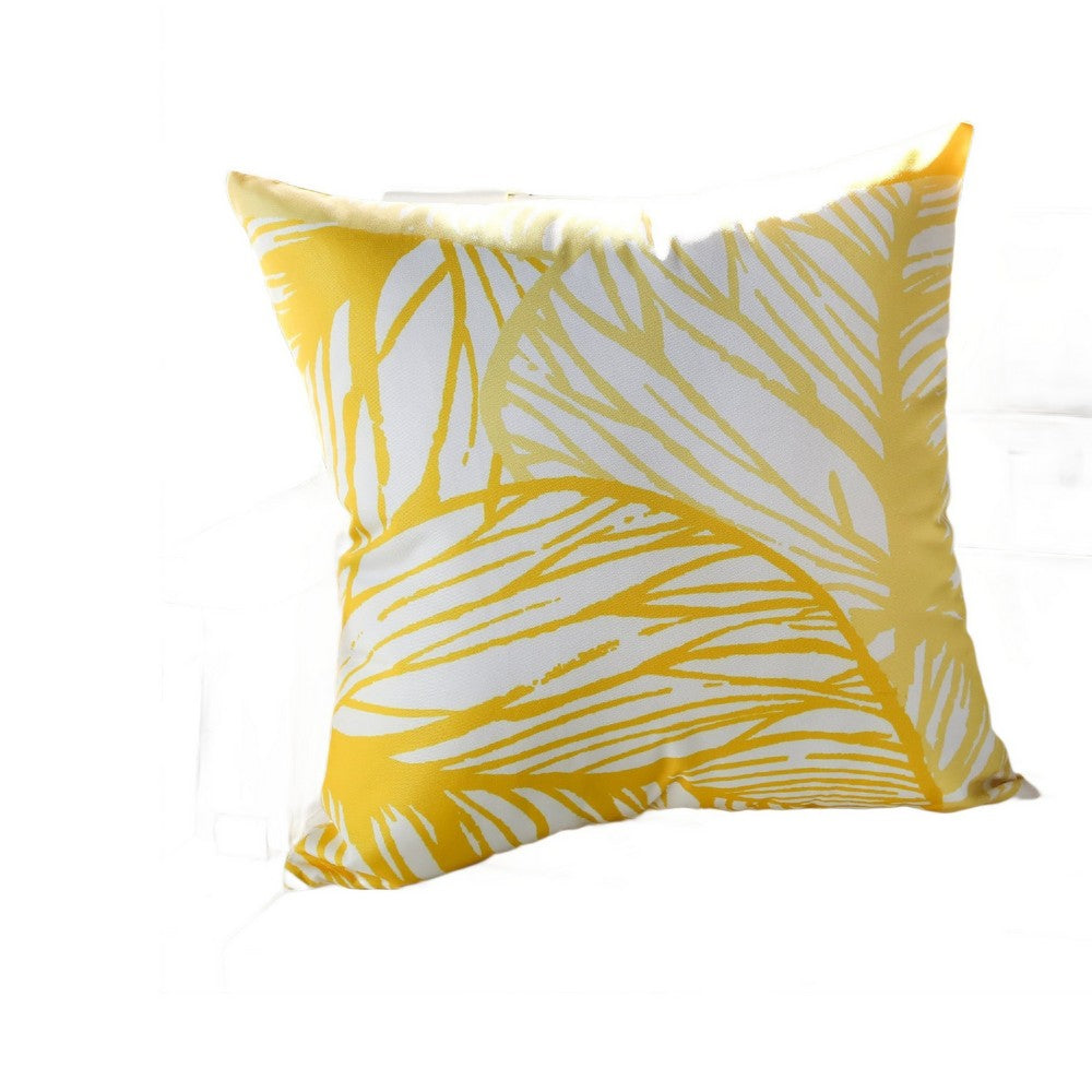 Gey Throw Pillow Cover, Outdoor Yellow Cover and White Leaf 20 Inch Square - BM349695