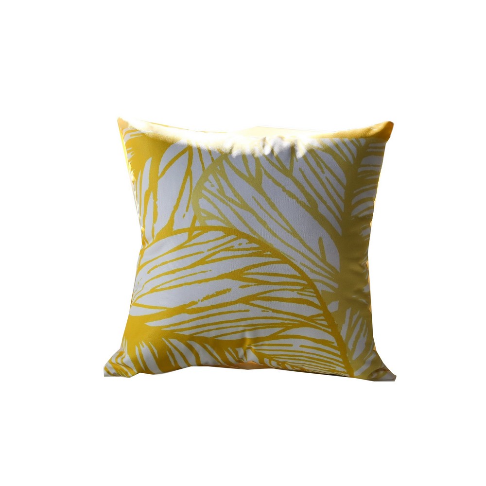 Gey Throw Pillow Cover, Outdoor Yellow Cover and White Leaf 20 Inch Square - BM349695
