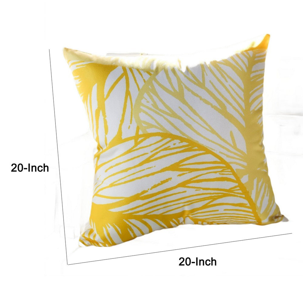 Gey Throw Pillow Cover, Outdoor Yellow Cover and White Leaf 20 Inch Square - BM349695