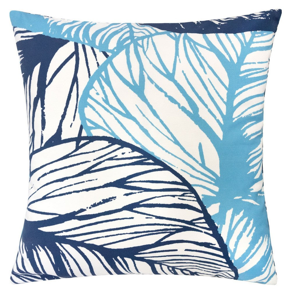 Gey Outdoor Throw Pillow Cover, Blue White Leaf Vein Pattern, 20 Inch Square - BM349696