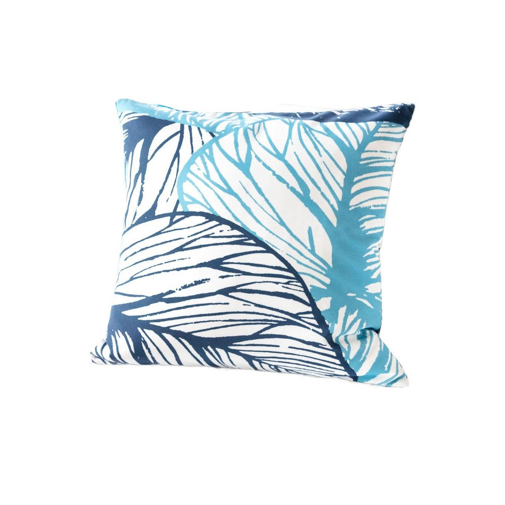 Gey Outdoor Throw Pillow Cover, Blue White Leaf Vein Pattern, 20 Inch Square - BM349696