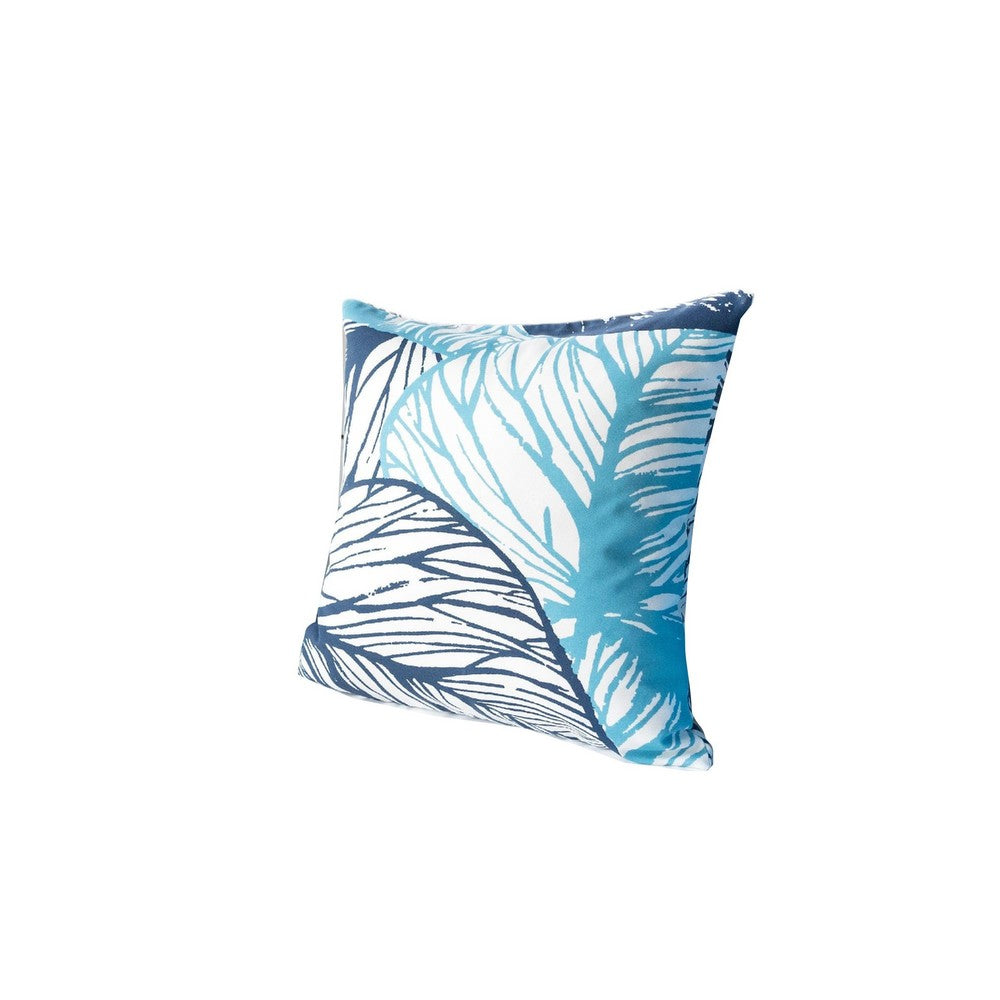 Gey Outdoor Throw Pillow Cover, Blue White Leaf Vein Pattern, 20 Inch Square - BM349696