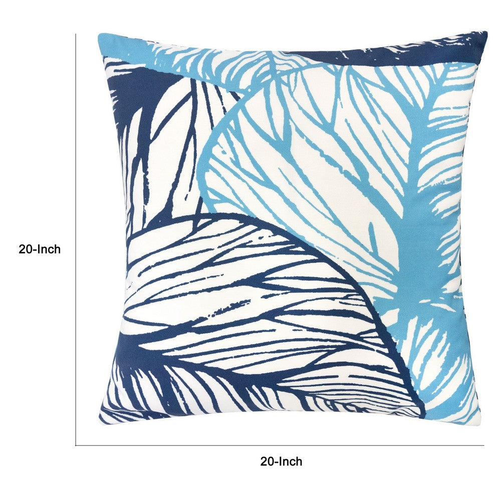 Gey Outdoor Throw Pillow Cover, Blue White Leaf Vein Pattern, 20 Inch Square - BM349696