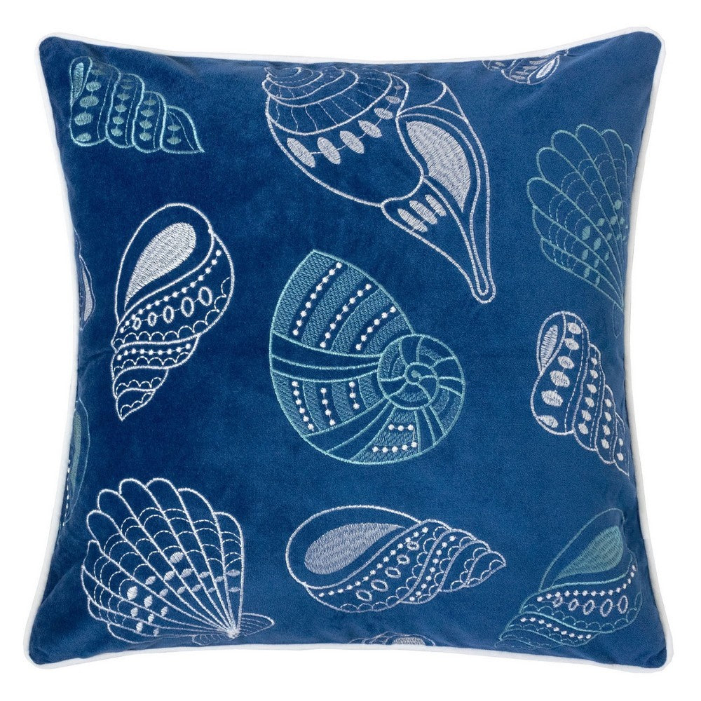 Coastal Shell Design Throw Pillow Cover, Indigo Velvet, 20 Inch Square - BM349700