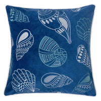 Coastal Shell Design Throw Pillow Cover, Indigo Velvet, 20 Inch Square - BM349700