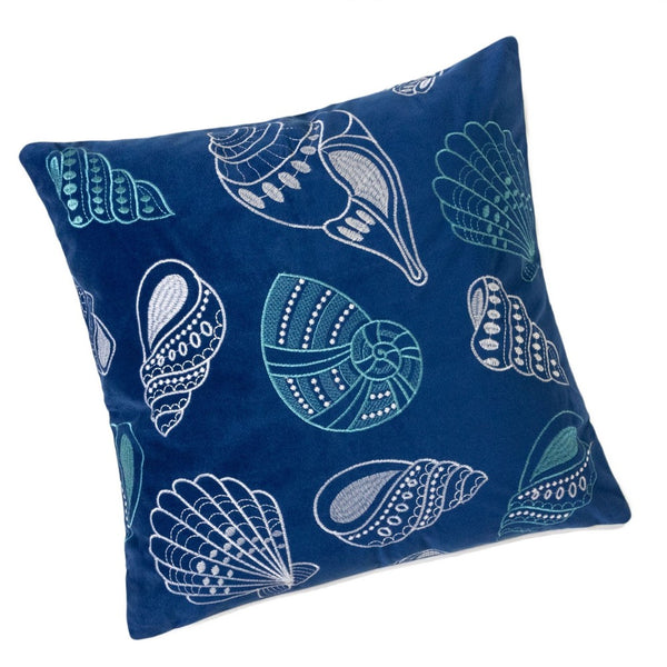 Coastal Shell Design Throw Pillow Cover, Indigo Velvet, 20 Inch Square - BM349700