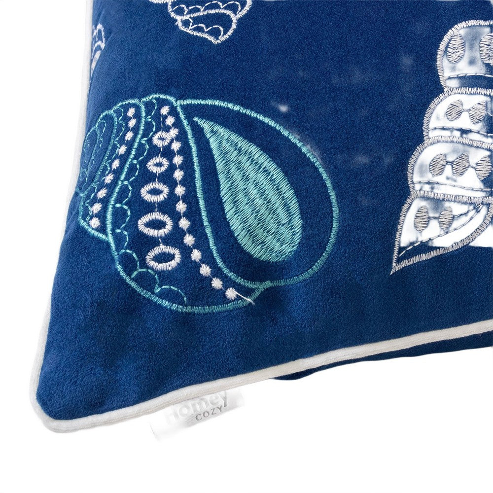 Coastal Shell Design Throw Pillow Cover, Indigo Velvet, 20 Inch Square - BM349700