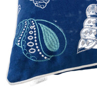Coastal Shell Design Throw Pillow Cover, Indigo Velvet, 20 Inch Square - BM349700