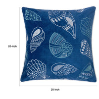 Coastal Shell Design Throw Pillow Cover, Indigo Velvet, 20 Inch Square - BM349700