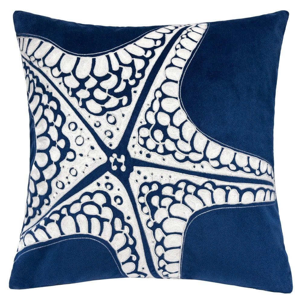 Throw Pillow Cover, Starfish Design, Coastal Indigo Velvet 20 Inch Square - BM349701
