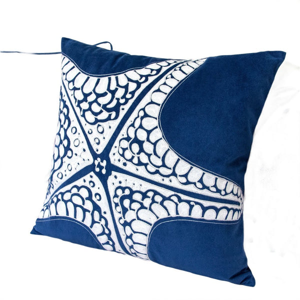 Throw Pillow Cover, Starfish Design, Coastal Indigo Velvet 20 Inch Square - BM349701