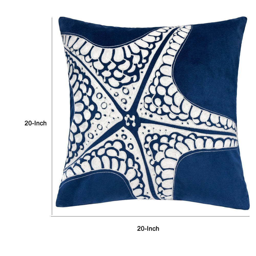 Throw Pillow Cover, Starfish Design, Coastal Indigo Velvet 20 Inch Square - BM349701