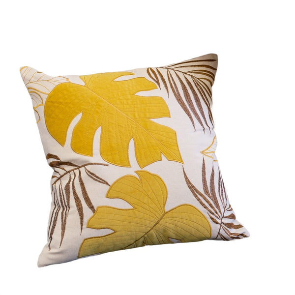 Lefy Accent Pillow Cover, Yellow Cover and White Leaf Vibes, 20 Inch Square - BM349705